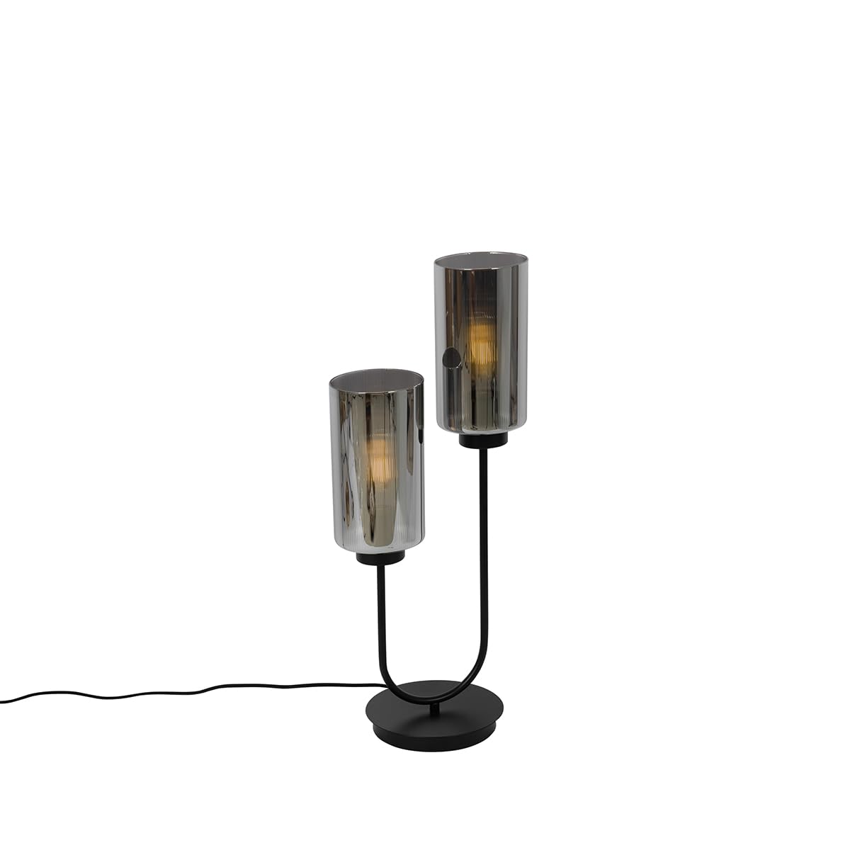 Qazqa Art Deco Tischleuchte - Laura - Schwarz mit Rauchglas, max. 40W, Geeignet für LED, 64cm, Ideal als Schlafzimmerlampe und Wohnzimmerlampe