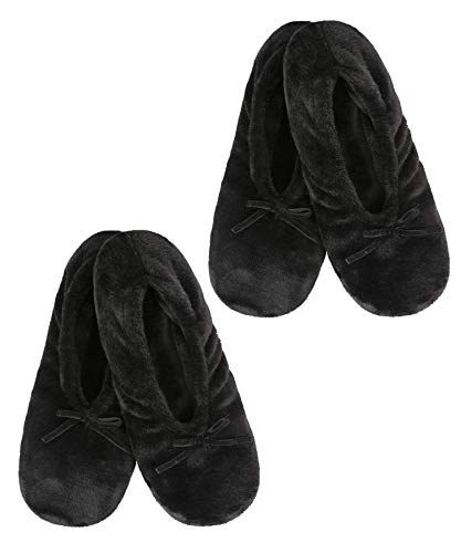 Image of Panda Bros 2 Pairs Women's Ballerina House Slippers, Anti-Skid Comfy Warm Ballet Style Slippers