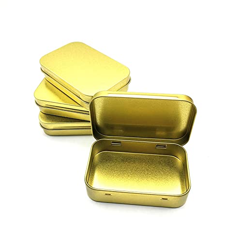 Image of AKOAK 4 Pcs 3.7 x 2.4 x 0.8 Inches Rectangular Empty Hinged Tins Box Containers for First Aid Kit,Survival Kits,Storage,Herbs,Pills,Crafts and More (Champagne gold)