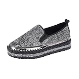 SACFOF Women Rhinestone Platform Loafers Glitter Fashion Slip-On Sparkle Bling Sequin Sneakers Casual Walking Flat Shoes