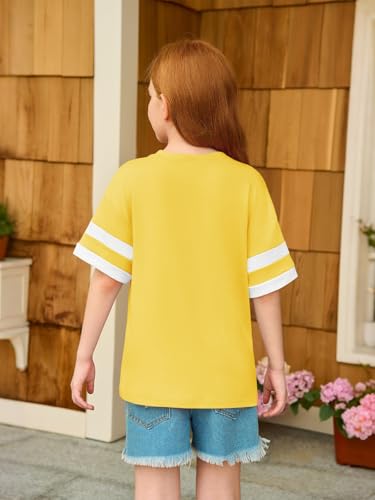 Image of Girls Oversized T Shirts Kids Summer Striped Short Sleeve Tops Casual Crewneck Tees 5-14 Years