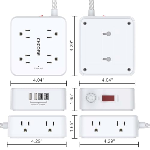 Surge Protector Power Strip - CHCORE 6Ft Braided Extension Cord with 8 Outlets with 4 USB (2 USB C) Charging Ports, Flat Plug Multi Plug Outlet Extender Charging Station for Home Office, ETL, White - image 7