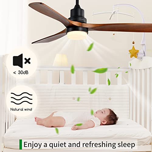 Ceotis Ceiling Fans With Lights, 52" Wood Ceiling Fan, 3 Walnut Blades, 3 Downrods, Dc Motor, Remote 6 Speeds Reversible Silent, Timing Ceiling Fan For Gym, Living Room, Bedroom #TOP5