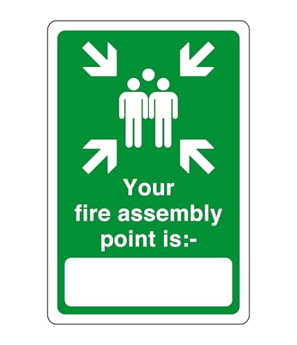 Your fire assembly point is " white box " - safety sign - High tack self-adhesive sticker (200mm x 150mm) Viewing Distance within 5m.