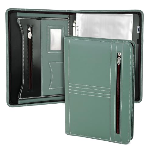 NISUN PU Leather 4 Ring Professional File Folder for Documents Certificates, Conference Folder, File with 20 Leafs (Green)