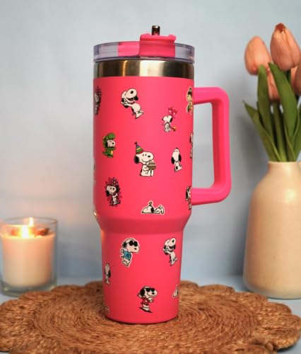 Image of 1200ML Stainless Steel Tumbler Hot and Cold with Handle and Lid and 2 Straws, Double Insulated Cup Leak Proof Mug Cupholder for Gym, Travelling (hot Pink)