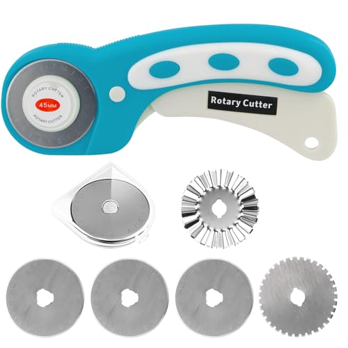 Shengxi Cortador Giratorio de 45mm Profesional, Cortador Circular con 5 Cuchillas de Corte de Acero SKS-7, Cutter Rotativo Ergonómico con Bloqueo de Seguridad para Tela Cuero Cortar