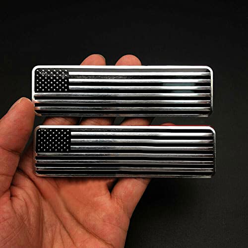Image of Generic 2X US USA American Flag Metal Car Trunk Emblem Fender Badge Sticker Car Truck Decal, Chrome Black, Universal Fit, Vehicle Specific Fit