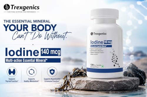 Image of Trexgenics Iodine 140 mcg from Potassium Iodide Multi-Action Mineral for Thyroid Function, Metabolism, Immunity (120 Veg. Capsules)