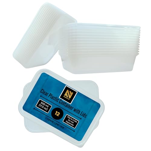NUNOCHO Lot de 12 récipients alimentaires en plastique transparent avec couvercle 500 ml pour plats à emporter, sans BPA, passent au micro-ondes, au congélateur et au lave-vaisselle.