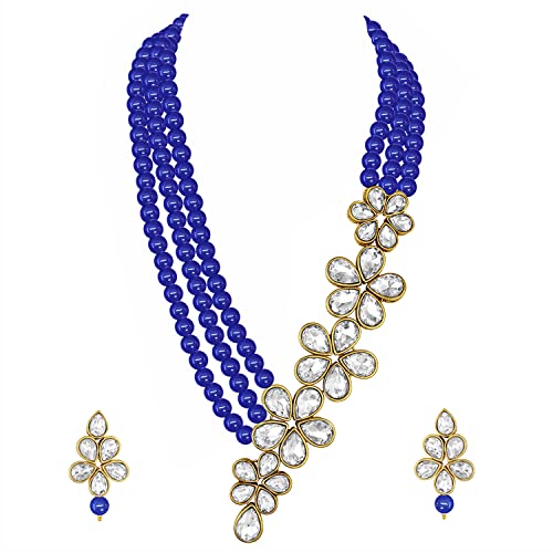 Image of Peora Crystal Faux Pearl Necklace & Jewellery Set Gift for Women