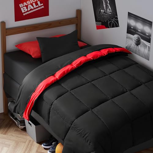 Anluoer Twin XL Comforter Set, 5 Pieces Black Bed in a Bag, All Season Bedding Sets with 1 Comforter(68"*88"), 1 Pillow Sham, 1 Pillowcase, 1 Flat Sheet, 1 Fitted