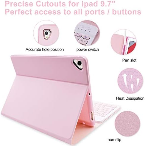 iPad Keyboard Case 9.7 2018 (6th Gen)/9.7 2017 (5th Gen)/iPad Pro 9.7/iPad Air 2/iPad Air 1, iPad Air 2 Case with Wireless Bluetooth Keyboard and Pencil Holder, Keyboard Case for iPad 9.7