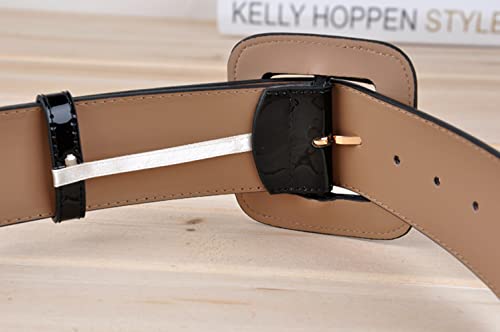 Women Genuine Leather Wide Belt Shiny Patent Leather Dress Belt4
