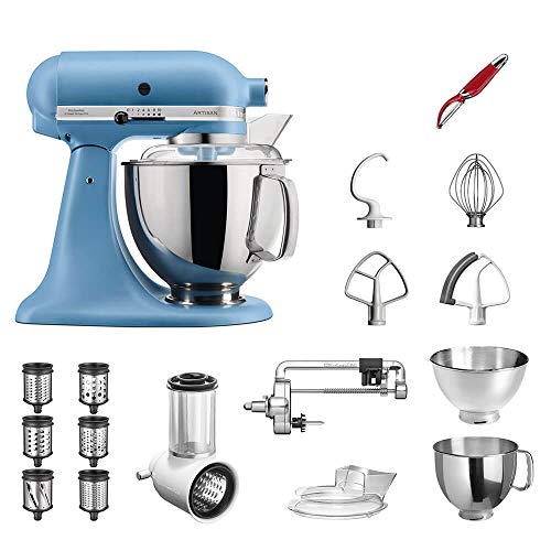 Preisvergleich Produktbild KitchenAid Küchenmaschine Artisan, 5KSM175PS, Veggie Paket inkl. TOP Zubehör: Gemüseschneider inkl. Zusatztrommeln, Spiralschneider und Standardzubehör (Vintage Blue)