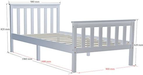Panana Single Bed Frame Wood Bed White for Adults, Kids, 3FT, 90 * 190cm