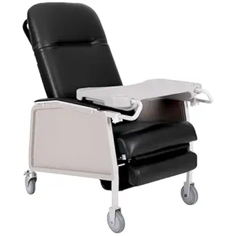 3 Position Bariatric Geri Chair - Extra Wide Black Medical Recliner with Meal Tray, 500 lb Capacity
