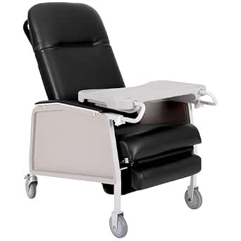3 Position Bariatric Geri Chair - Extra Wide Black Medical Recliner Chairs for Elderly with Meal Tray for Home and Hospital - 500 Pound Weight Capacity - Reclining Medical Chair