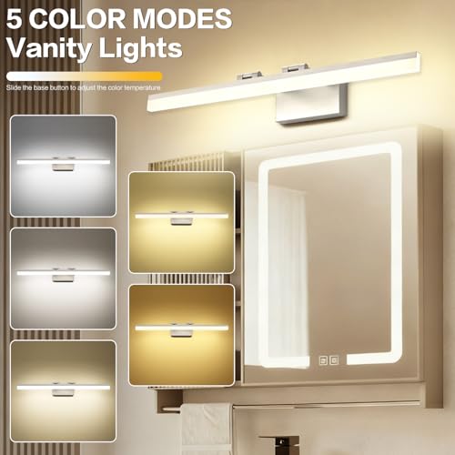 Image of SOLFART 31.5 Inch Dimmable Bathroom Vanity Lights Over Mirror 5 Color Temperature Vanity Lighting Fixtures for Bath Brushed Nickel Bathroom Light fixtures Bar 5CCT