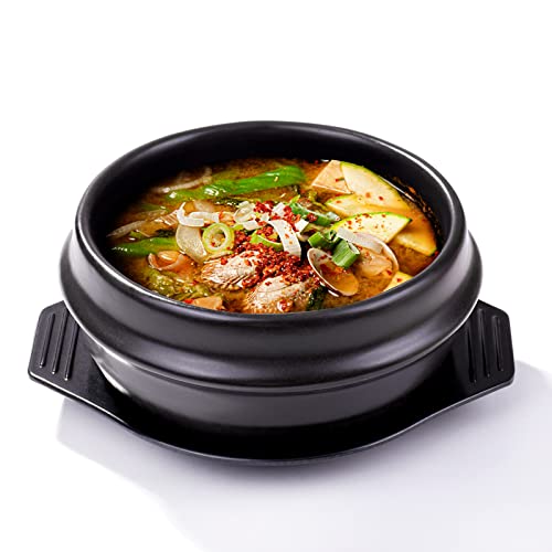 Swlthwen Korean Stone Bowl with Tray, Premium Ceramic, Stone Hot Pot for Bibimbap Soup