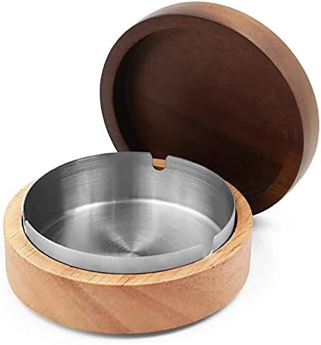 VViN Windproof Ash Tray for Weed with Lid - Large, Cigarette Ashtray Wood with Stainless Steel Liner for Outdoors and Indoors Use, Smoking Ashtray for Home Office