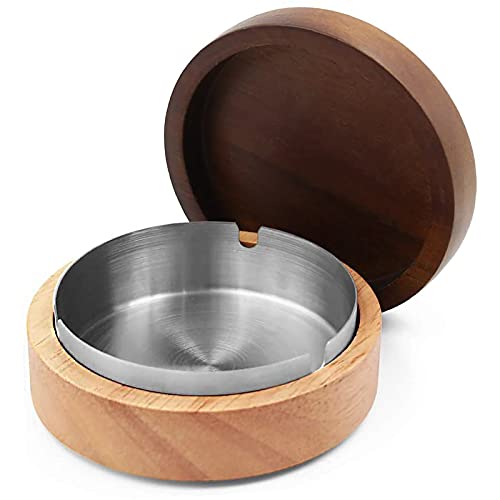 Vvin Windproof Ash Tray For Weed With Lid - Large, Cigarette Ashtray Wood With Stainless Steel Liner For Outdoors And Indoors Use, Smoking Ashtray For Home Office #TOP10
