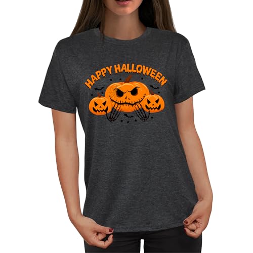 Women's Halloween Shirt:Pumpkin Art Patterns Crewneck Short Sleeve Halloween Party T-Shirt