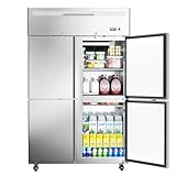 ECEVT 48' W 4 Door Commercial Refrigerator, 36 Cu.ft Stainless Steel Industrial Fridge (32℉~47℉) with 8 Adjustable Shelves, Lockable Door, Wheels, Auto-Defrost for Restaurant, Kitchen, Shop