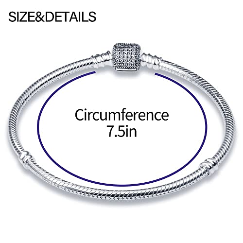 Kunsir Snake Bracelet For Charms，Sparkling Pave Clasp Snake Chain Cubic Zirconia Bracelet In 925 Sterling Silver ， Gift For Women Girl #TOP2