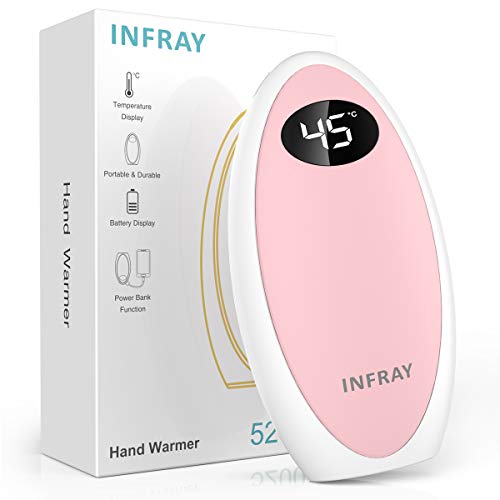 infray Hand Warmers Rechargeable, USB-C 5200mAh Reusable Pocket Warmer/Power Bank, Electric Portable Hand Warmer Double-Sided Heating Hand Heater, Ideal Winter Gift for Women Men (Pink)