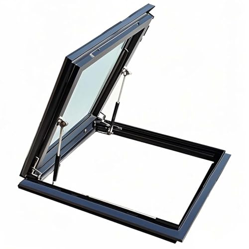 Ventana de techo de tragaluz con vidrio templado de doble capa, ventilación manual, ideal para ático, solárium, sótano, 66 x 55 cm, para instalación de techo inclinado y plano