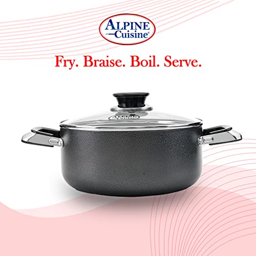 Alpine Cuisine 6 Quart Non-Stick Stock Pot With Tempered Glass Lid And Carrying Handles, Multi-Purpose Cookware Aluminum Dutch Oven For Braising, Boiling, Stewing #TOP3