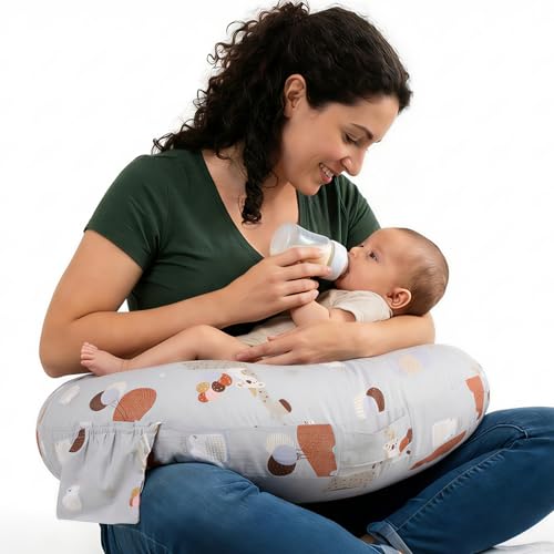 x-vesolje Nursing Pillow, Breastfeeding Pillow with Removable Cover, Ergonomic Breast Feeding Pillow, Baby Feeding Pillow for Mom Easier Breastfeeding- Max Size/Animal Gray