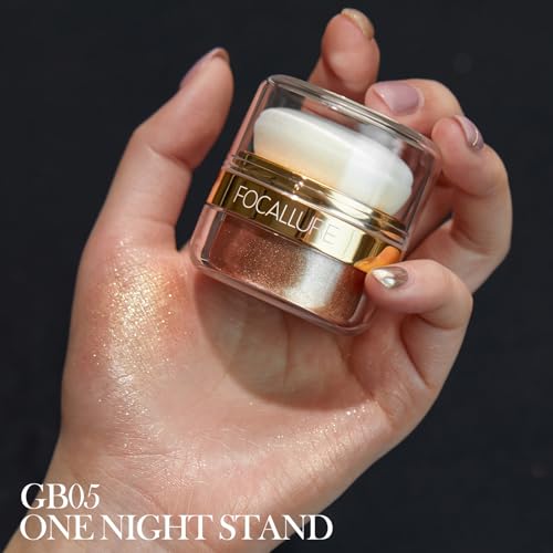 FOCALLURE Shimmer Highlighter Powder, Face & Body Highlighter Illuminator, Brightening Makeup with Powder Puff, Give your a Sparkle Glow Finish,GB05 One Night Stand - Thumbnail 3
