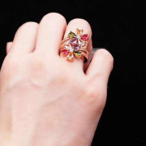 Uloveido Fashion Pear Cut Pink/White/Purple/Green/Yellow Created Tourmaline Rings, Flower October Birthstone Adjustable Rings Rose Gold Plated For Women Gift Rj134 #TOP1