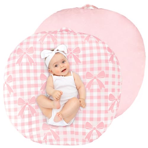 Image of Newborn Lounger Cover, Soft Comfortable Baby Lounger Cover, 1 Pack Reversible Removable Slipover for Infant Lounger Pillow, Pink Gingham Bow (Lounger not Included)