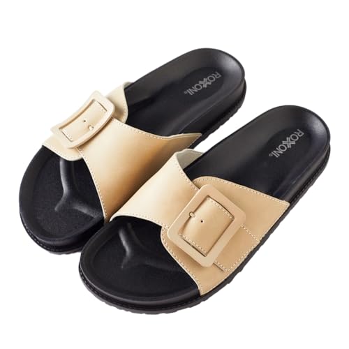 Roxoni Women's Open Toe Big Adjustable Strap Slide Sandals - Stylish and Comfortable Slip-Ons with Wide Strap Design