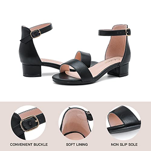 Image of Dufannie Girls Sandals Low Heels Dress Pump Ankle Strap Open Toe Flower Girl Wedding Party for Toddler Little Big Kid