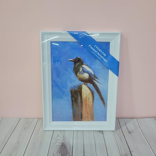CTGHYZSK Framed paintings Framed Bird Wall Decor – White Framed Perched Bird Decorative Art