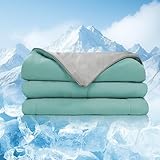 Cooling Blanket for Hot Sleepers, Dual-Sided Cool-to-Touch Summer Blanket, Breathable Lightweight All Season Throw for Night Sweats, AC Room Bed Couch, Thoughtful Present, Green/Gray, Shawl 27"x39"