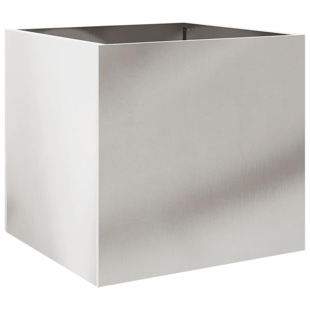 Homogen Pflanzkübel Silbern aus Edelstahl 42x40x39 cm mit Abflussloch und Untersetzer, wetterfest für Balkon, Terrasse, Wohnzimmer, Indoor und Outdoor Pflanzengefäß, dekorativer Blumentopf