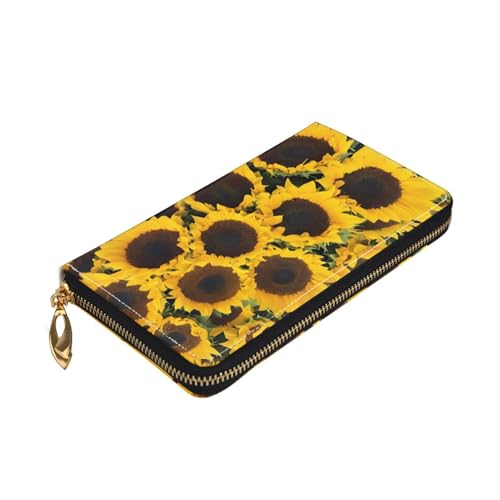 (Sunflowers) Faux Leather Wallet Long Clutch Zipper Purse Card Holder Travel Coins Cash Organizer Phone Pocket 7.48 x 4.13 x 0.9 inches3