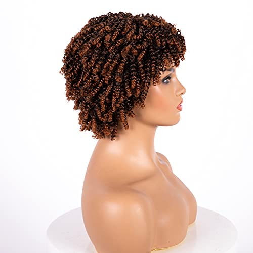 Unonet Afro Wig Kinky Curly Synthetic Hair Wigs For Black Women, Short Curly Afro Wigs With Bangs Natural Curly Cosplay Wigs（1Bt30 #TOP4