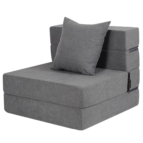 LOVMOC Sofa Bed with Memory Foam, Fluffy Pillow, Dark Grey