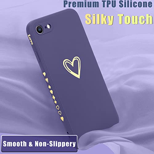 Teageo For Iphone Se 2022, Se 2020, Iphone 7, Iphone 8 Case For Women Girls, Cute Luxury Heart Phone Case [Soft Anti-Scratch Full Camera Lens Protection] Silicone Girly Shockproof Case-Navy Purple #TOP4