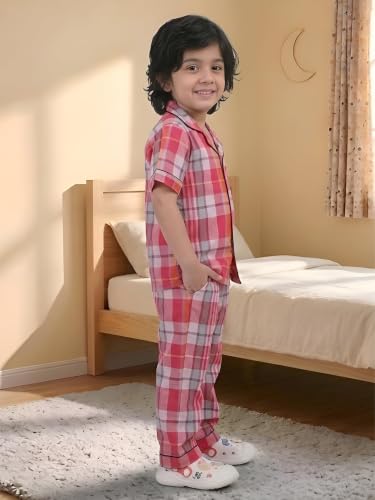 Image of POLKA TOTS 100% Pure Cotton Half Sleeve Night Suit for Kids, Girls & Boys | Cotton Pyjama Set | Unisex Night Dress for Children | Night Suit for Girls |Sleepwear for Kids | Winter Night Dress for Boys