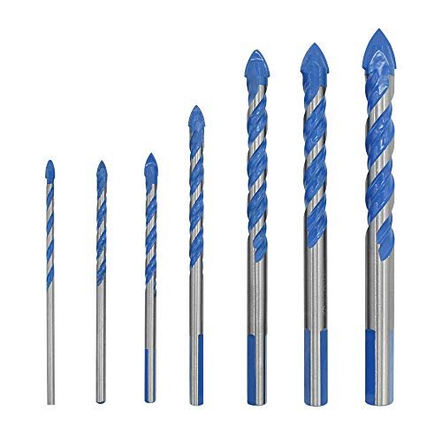 Drill Bit Set, Bardland BD3-7 Multipurpose Triangle Alloy Twist Drill Bit for Porcelain Ceramic Tile, Concrete, Brick Wall, Glass, Mirrors, Plastic, Masonry and Wood, Hole Saw Drill Bits Sets (BD3-7)