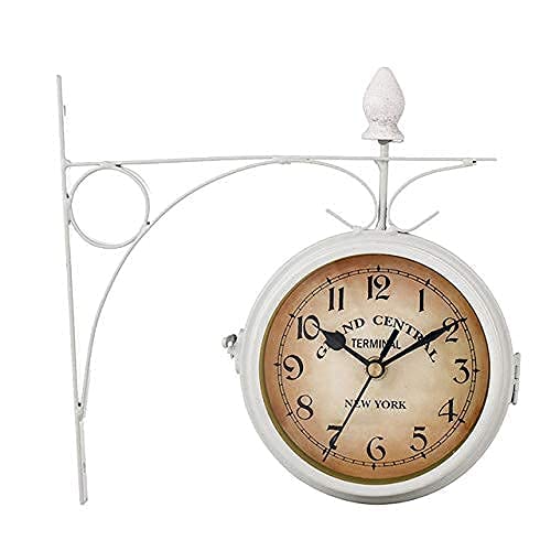 MYUYEE Wall Clock, Outdoor Garden 9 Inch Double Sided Wrought Iron Clock Waterproof Indoor Decoration Outside Station Quartz,A (B)
