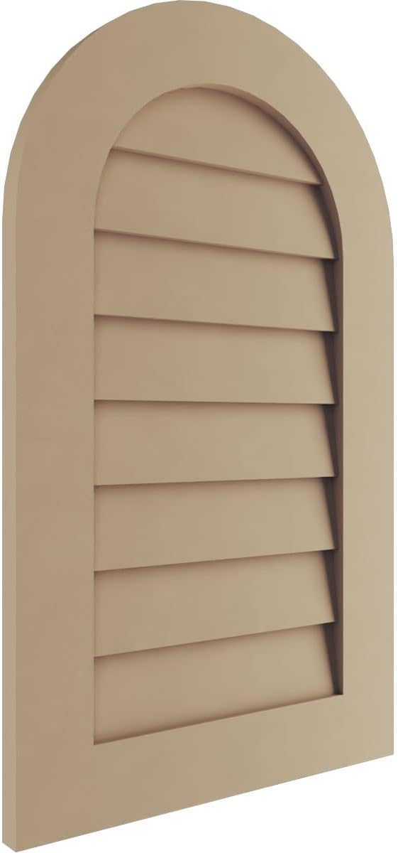 Ekena Millwork GVURRT12X24DSMPR Timberthane Rustic Smooth Round Top Faux Wood Non-Functional, Primed Tan Urethane Gable Vents, 12"W x 24"H, Primed