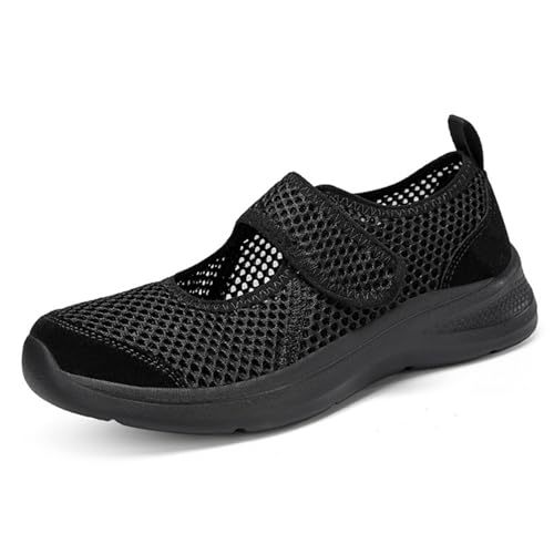 Women's Breathable Mesh Mary Jane Walking Shoes Adjustable Hook and Loop Lightweight Nurse Work Flats Daily Non-Slip Mom Casual Shoes